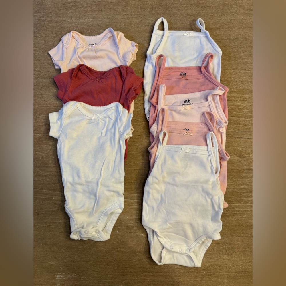 Baby Onesies in Shades of White, Pink, and Red-set of 8.